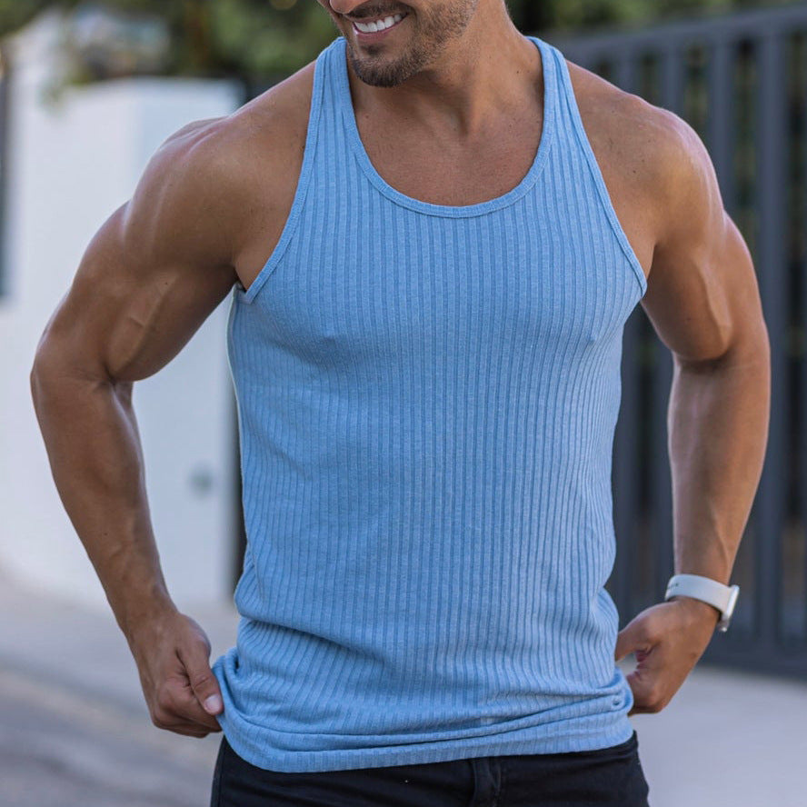 Summer Knitted Vertical Stripe Fitness Sports Self-cultivation Vest Men's I-shaped Vest