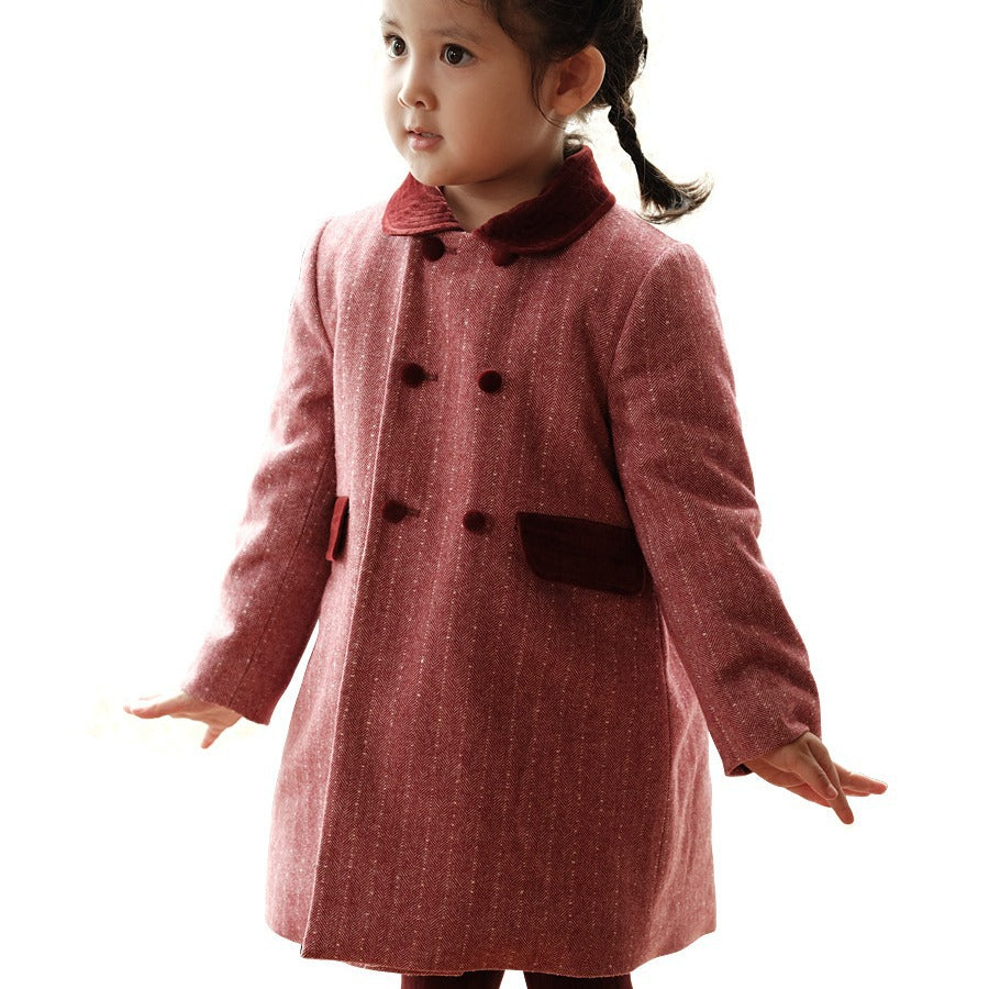 Girls' Coat British Windbreaker High-end Children's Clothing Mid-length Woolen Autumn And Winter New Woolen Children's Thick Wool Coat
