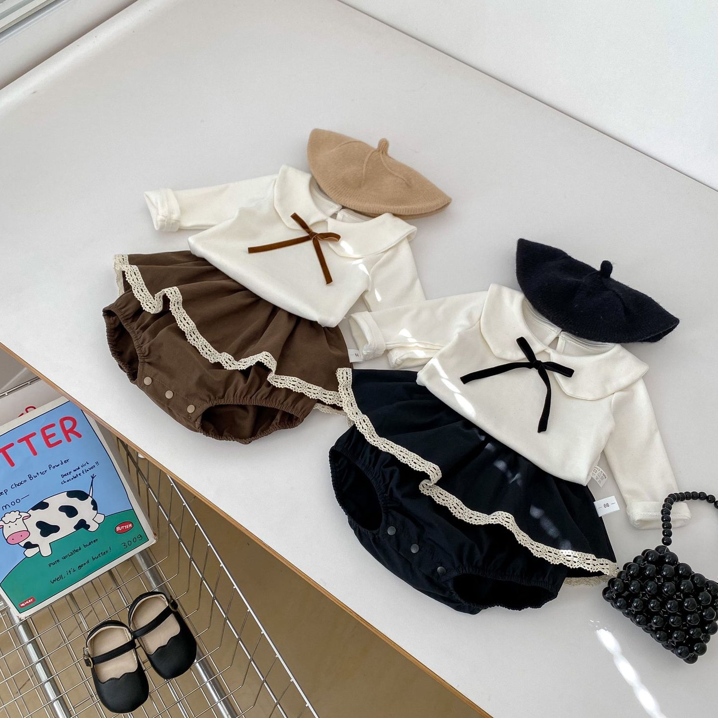 Korean-style Baby Clothes Autumn Baby Girl 1-3 Years Old Doll Collar Long-sleeved Top Lace Culottes Contrast Two-piece Set
