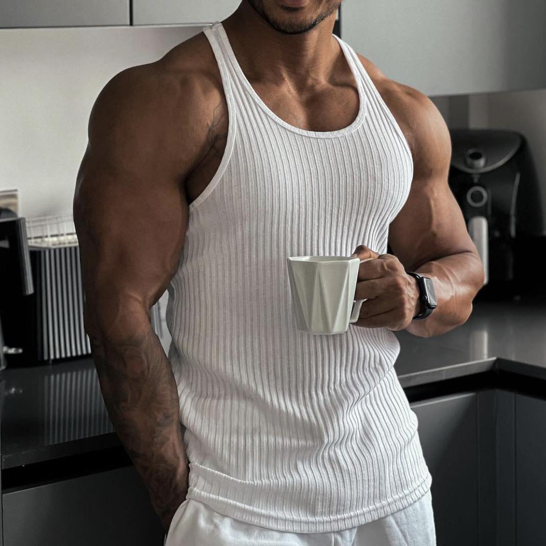 Summer Knitted Vertical Stripe Fitness Sports Self-cultivation Vest Men's I-shaped Vest