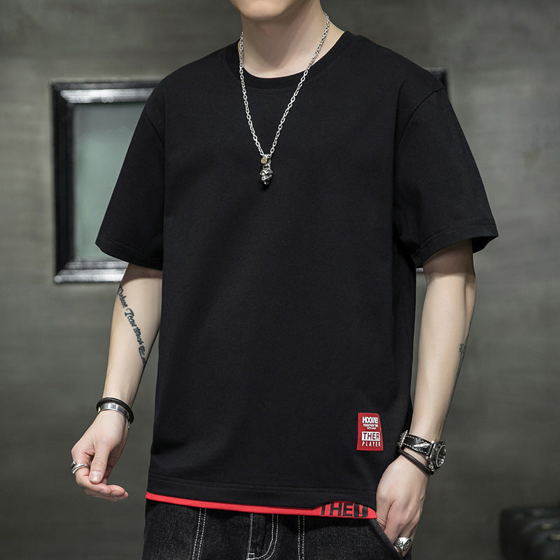 Cotton Short-sleeved Men's T-shirt Large Size Men's Fat Loose Casual Summer Half-sleeved Korean Version T-shirt Men's Bottoming Shirt T