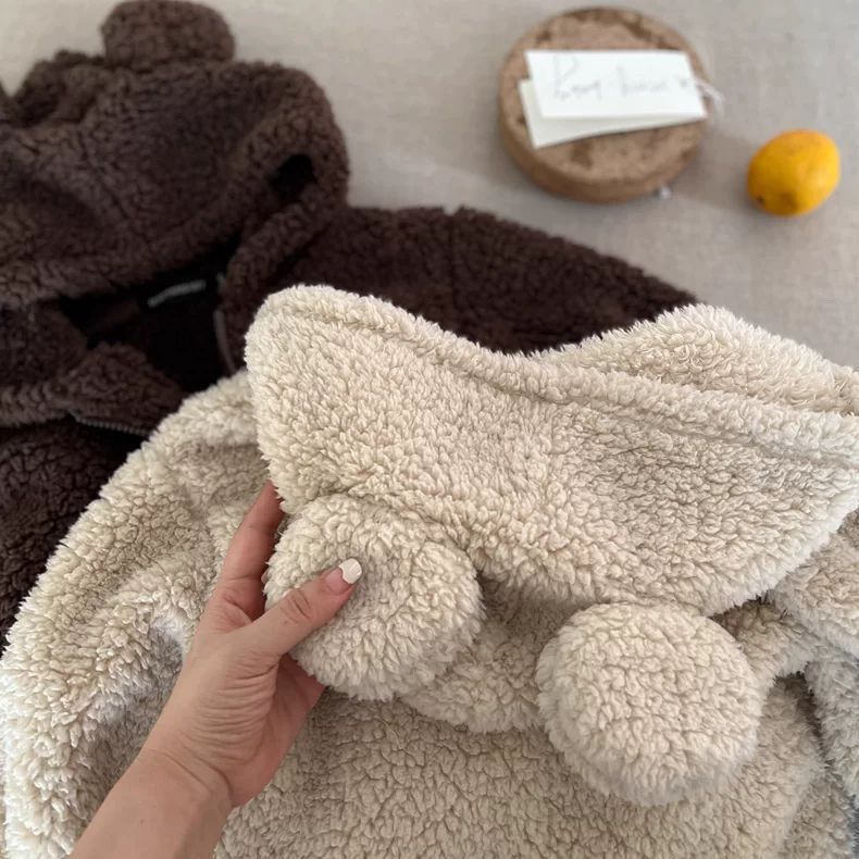 Children's Plush Coat Boy's Winter Thickened Cotton-padded Coat Baby's Lamb Wool Coat Girl's Ear Woolen Sweater