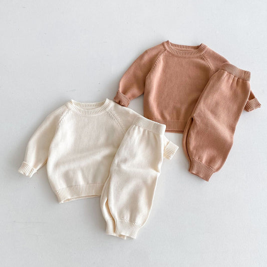 Sweater All-match Men's And Women's Korean Edition Solid Color Cute Pullover Raglan Long Sleeve Top Trousers Autumn And Winter Knitted Suit