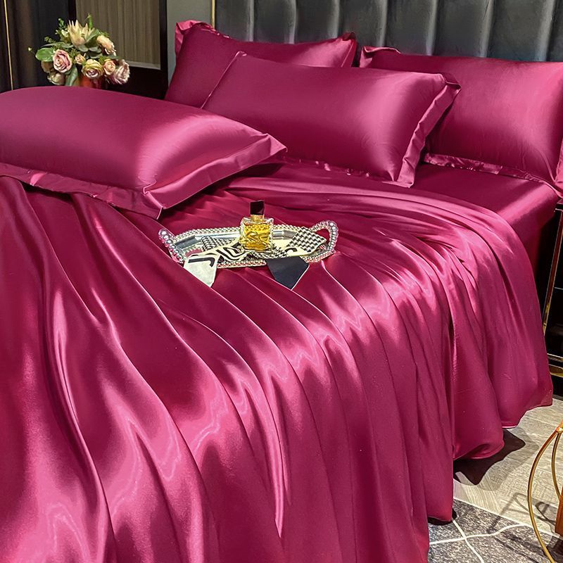 Ice Silk Fabric Double-sided Silk Four-piece Set Mulberry Silk Duvet Cover Sky Silk Bed Sheet