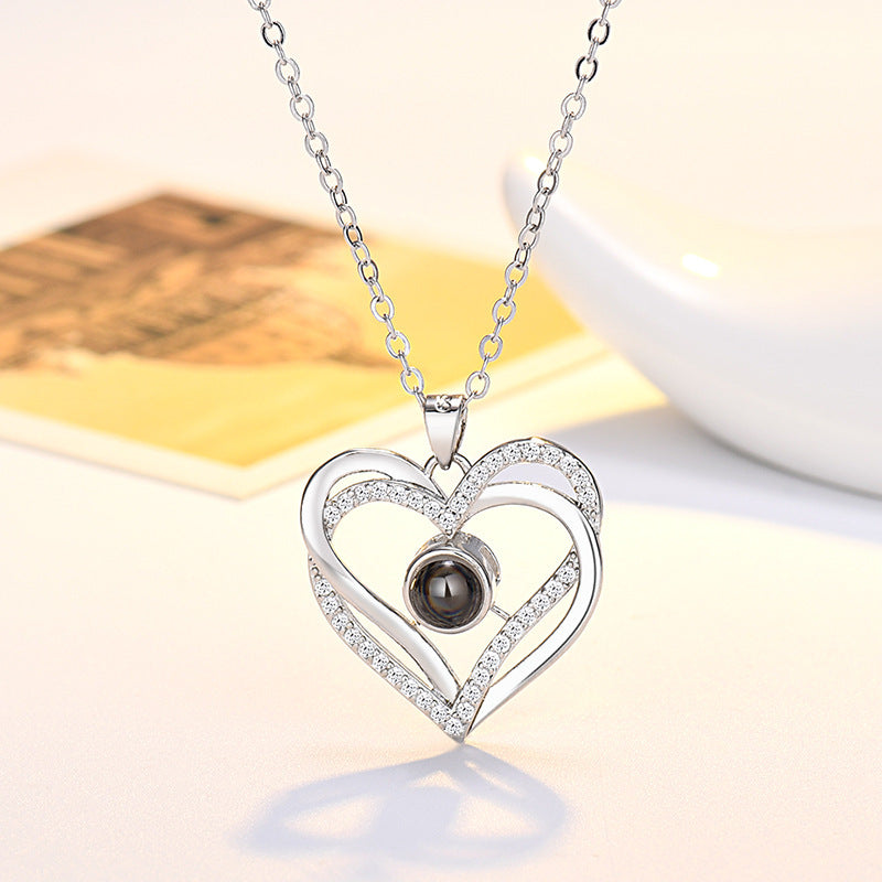 AliExpress Hot Love Heart Shaped Projection Necklace Women European And American DIY Custom Color Photo Warm Christmas Gift