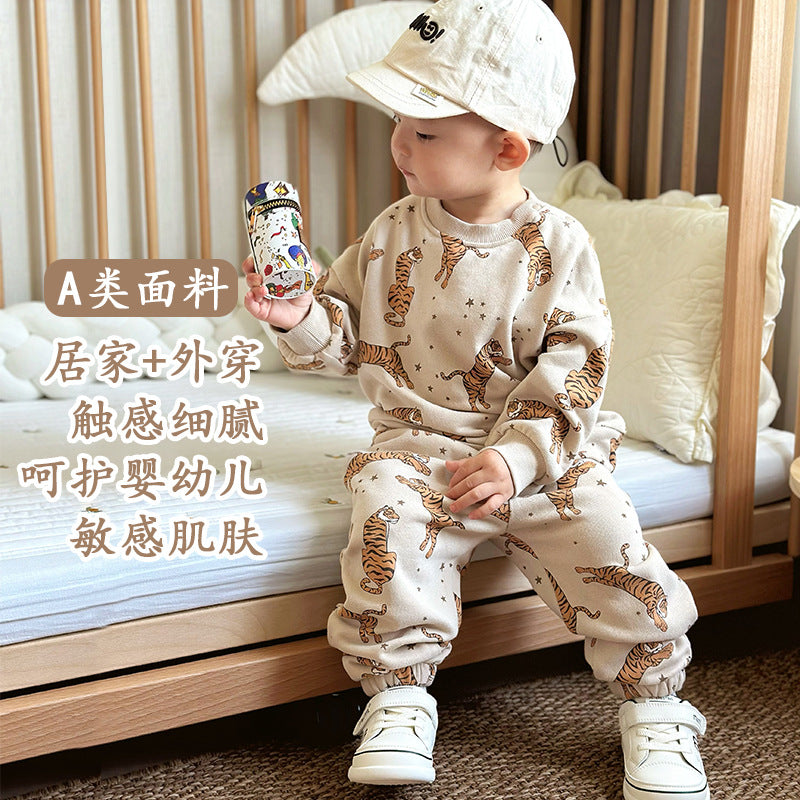 Boys' Sports Suit Children's Spring And Autumn Suit Class A Spring Sportswear Girl's Sweatshirt Pants Two-piece Set
