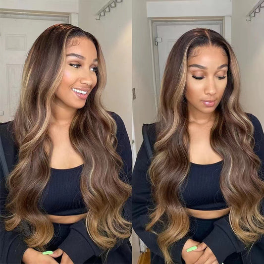 Women's Fashion Brown Dyed Long Curly Hair Middle Split Wig
