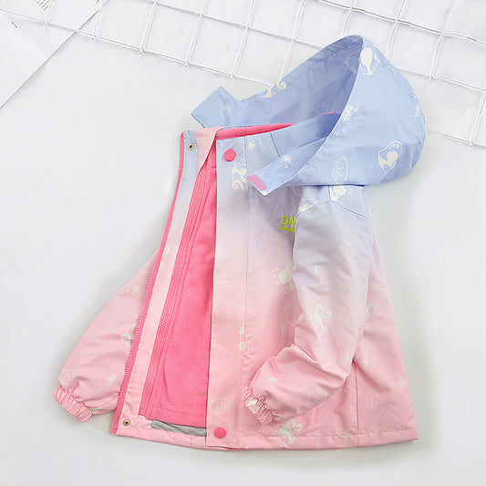 Girls' Thickened Jacket Autumn And Winter Clothes 2023 New Middle And Big Children's Three-in-one Detachable Jacket Children's Foreign Trade Jacket