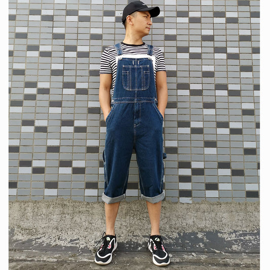 Trendy Brand Oversized Men's Fat Guy Pants Overalls Shorts Denim Cropped Pants Men And Women Same Style Couple Wear Thin Medium Pants