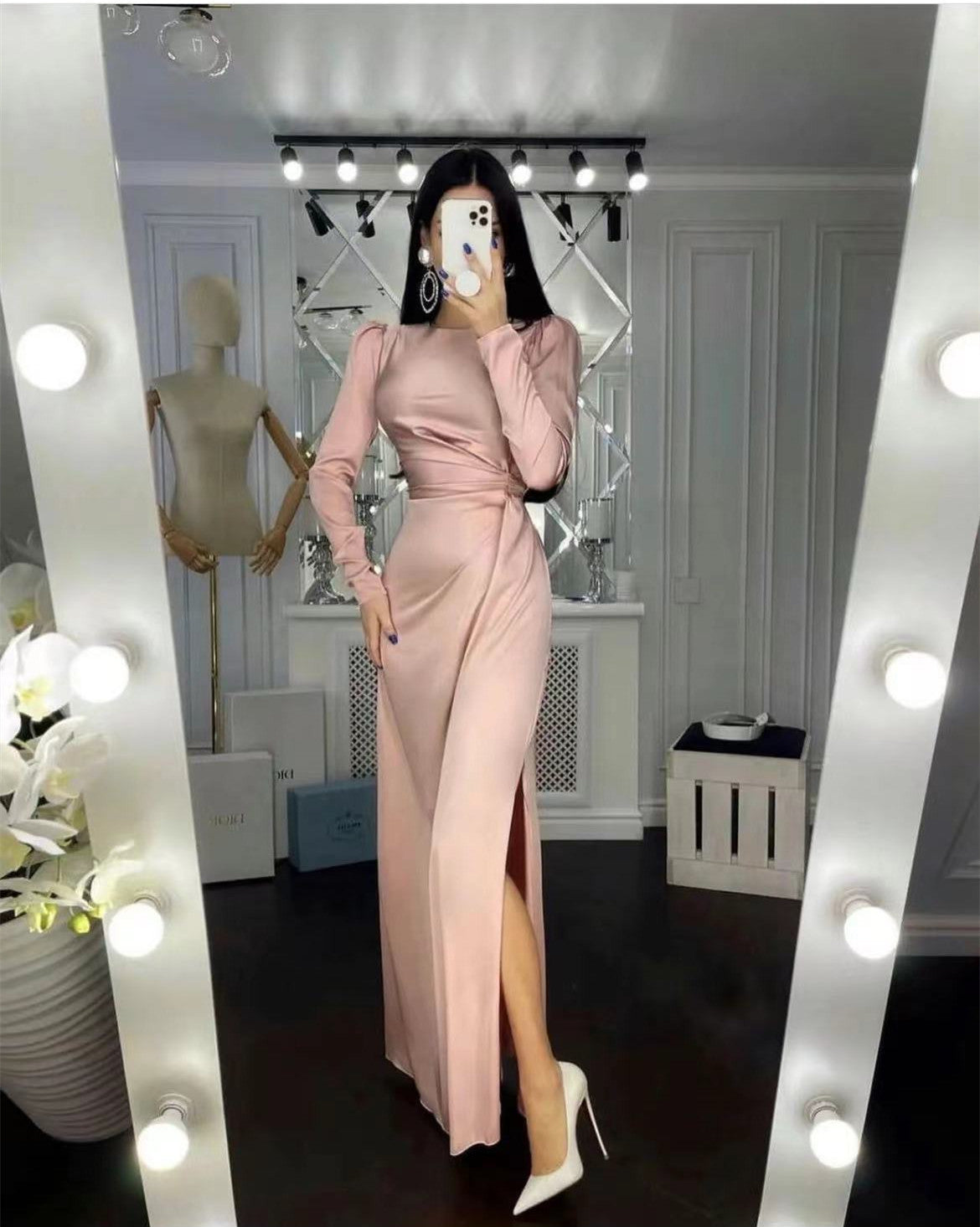 Drape Maxi Silk Dress, Drape Maxi Silk Dress For Special Occasions, Elegant Silk Dress With Side Split