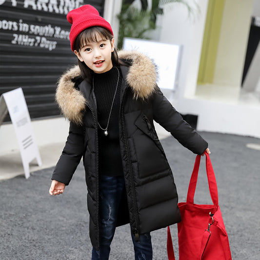 Children's Down Jacket Girls Medium Long Thickened Large Size Medium And Large Children's Coat White Duck Down Baby Wear Winter New Trend