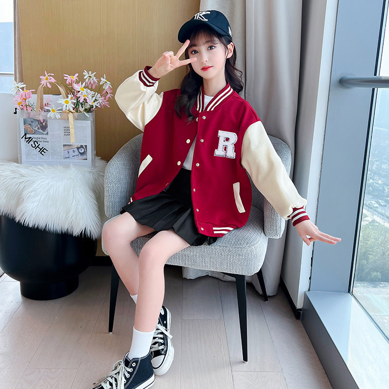 Black/Red Letter 'R' Bomber Style Baseball Toddler Jacket