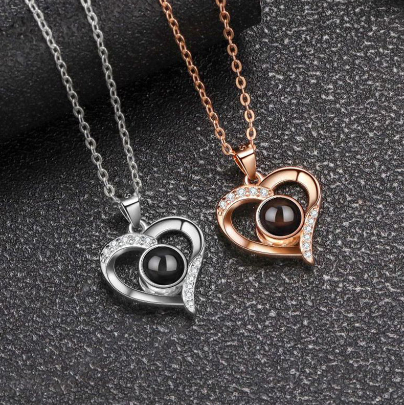 Amazon New Love Heart-shaped Projection Necklace Female 100 Languages Color Photo Customization Family Photo Graduation Photo