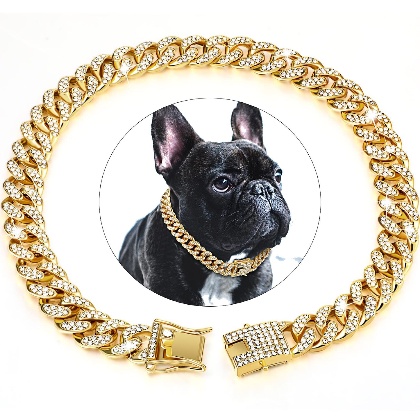 Dog Chain Diamond Cuban Collar Walking Metal Chain Collar