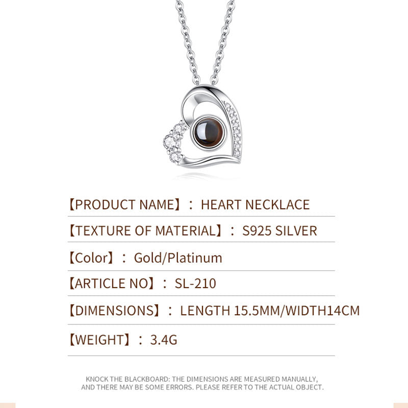 Cross-border Foreign Trade 100 Languages I Love You Necklace Nano Projection Color Picture Photo Text Customized Love Necklace