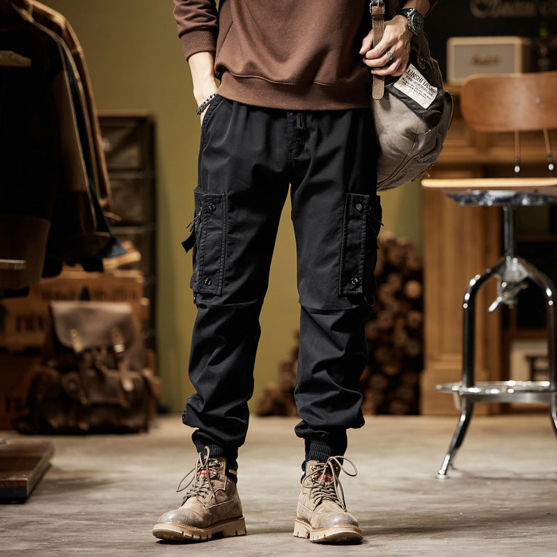 2024 New Fleece-lined Simple Fashion Personalized Overalls Ankle-tied Straight Trousers Casual Pants High Street Functional Style