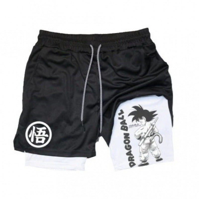 Europe And The United States Cross-border Hot Animation Printing Trend Sports Shorts Stretch Breathable Fitness Double-layer Five-point Shorts