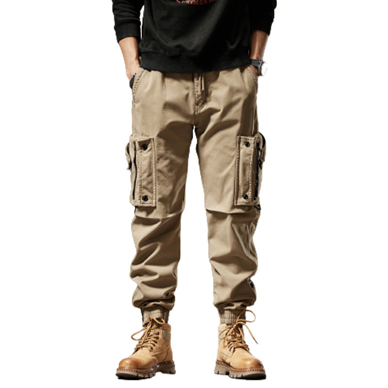 2024 New Fleece-lined Simple Fashion Personalized Overalls Ankle-tied Straight Trousers Casual Pants High Street Functional Style