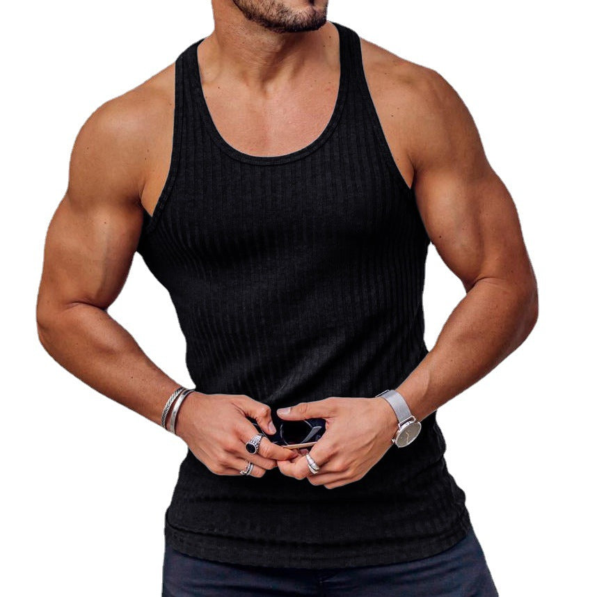 Summer Knitted Vertical Stripe Fitness Sports Self-cultivation Vest Men's I-shaped Vest