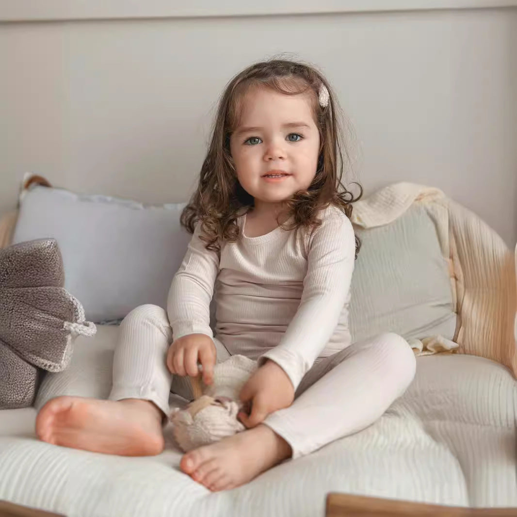 Children's Pajamas For Boys And Girls Autumn Clothes Class A Round Neck Solid Color Skin-Friendly Underwear Suit Baby's Soft Long-Sleeved Home Clothes