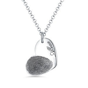 S925 Silver Mother's Day Love Fingerprint Name Lettering Pendant Necklace