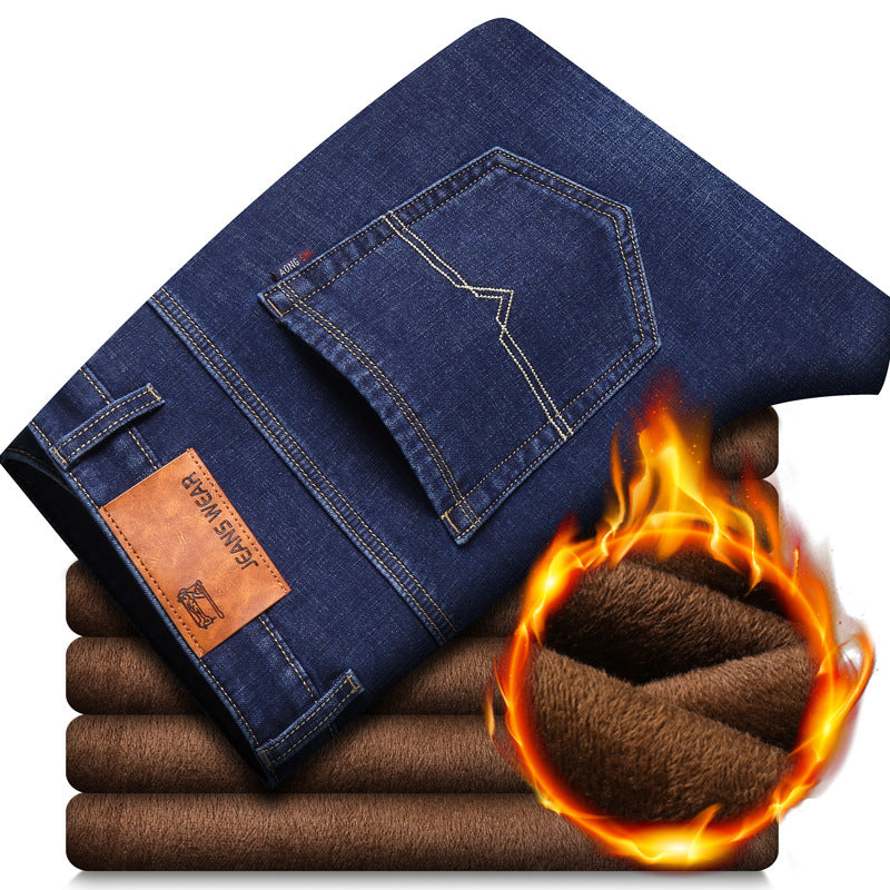 Wholesale Winter Plus Velvet Cold-proof Jeans Men's Thickened Straight Korean Version Of The Elastic Warm Casual Cow Men's Velvet Cotton Trousers