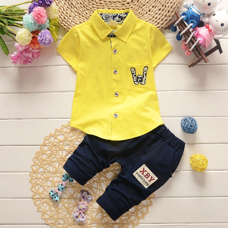 Korean Version Of 1-4 Years Old Children's Clothing Baby Children's Summer Two-piece Suit Boy's Suit Cotton Children's Short-sleeved Shirt Children's Suit Tide
