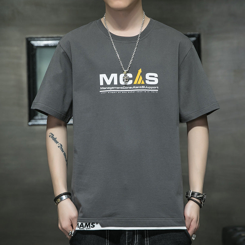 Cotton Short-sleeved Men's T-shirt Large Size Men's Fat Loose Casual Summer Half-sleeved Korean Version T-shirt Men's Bottoming Shirt T