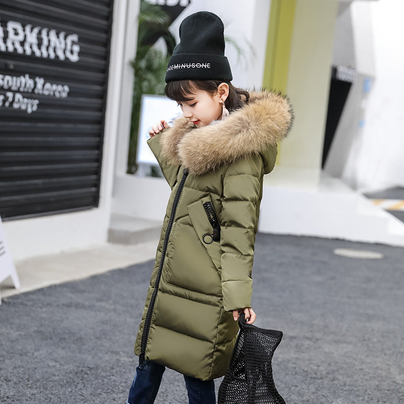 Children's Down Jacket Girls Medium Long Thickened Large Size Medium And Large Children's Coat White Duck Down Baby Wear Winter New Trend