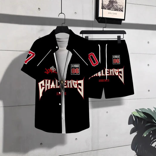 Fashion Trend Animal Pattern Casual Short Sleeve Shirt Shorts Suit