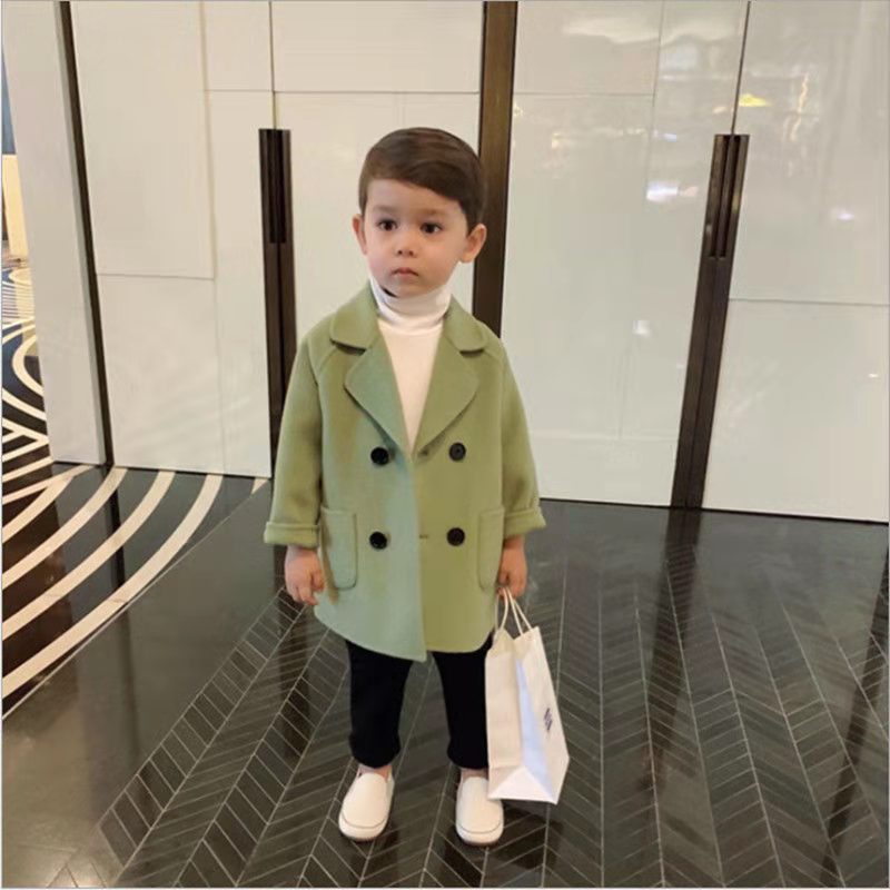 Boys' Autumn And Winter Woolen Coat 2023 New Korean Style Children's Plaid Suit Cardigan Baby Boys' Fashionable Coat