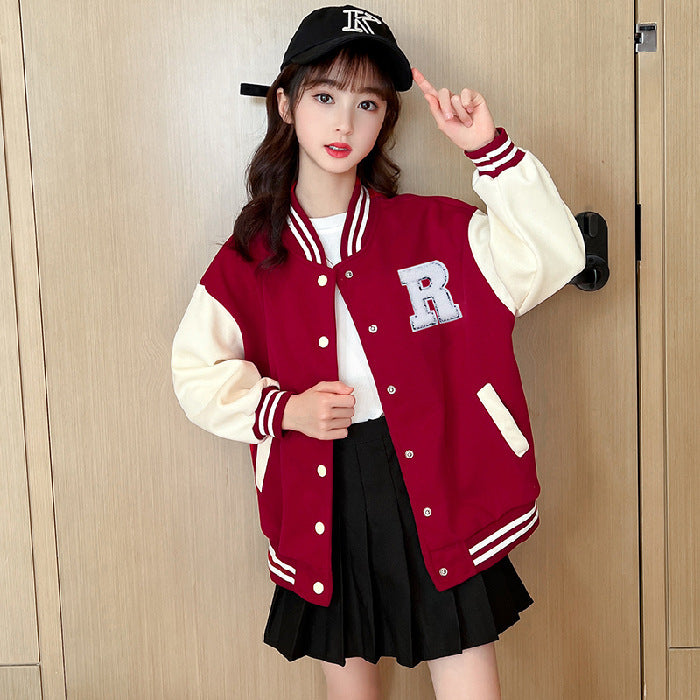 Black/Red Letter 'R' Bomber Style Baseball Toddler Jacket