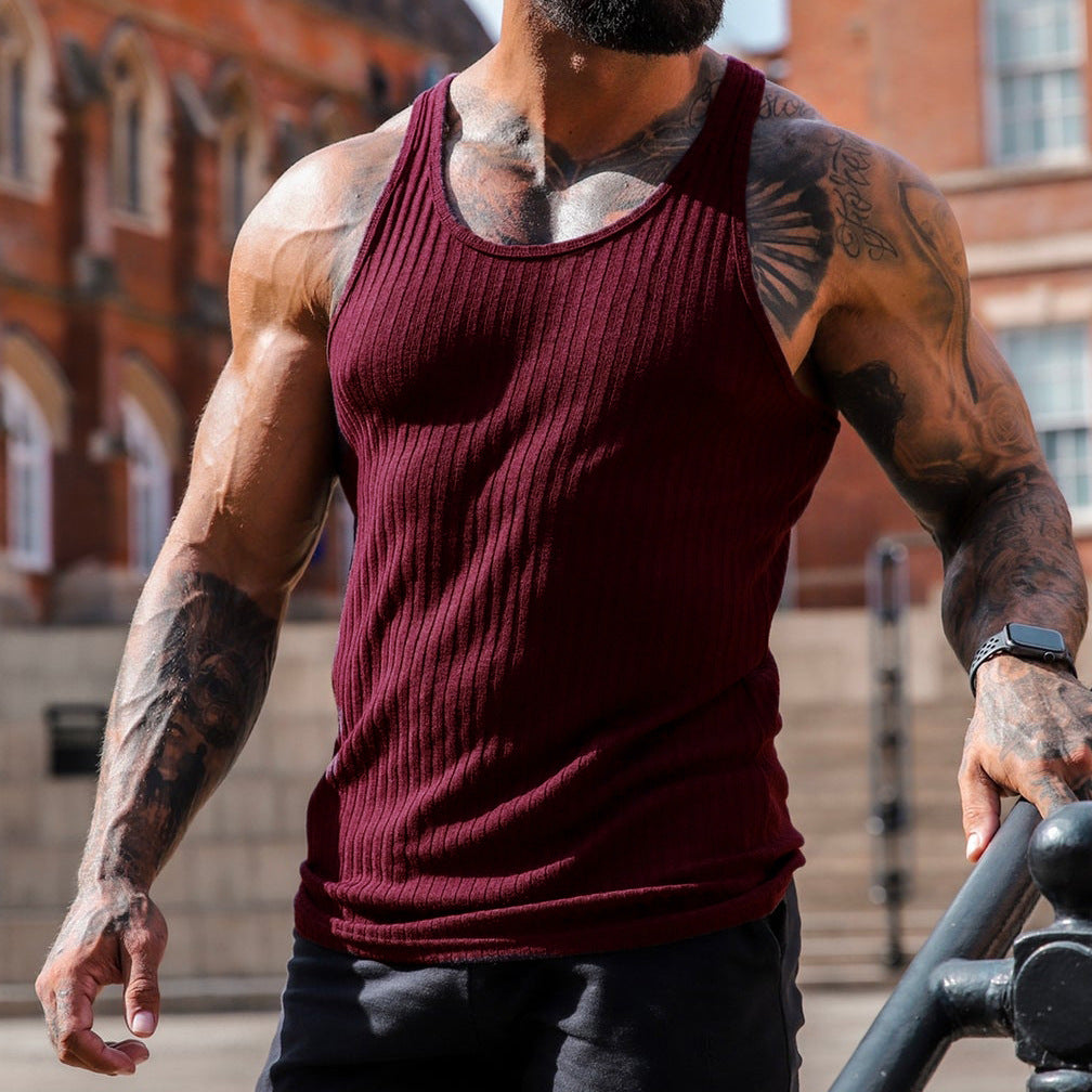Summer Knitted Vertical Stripe Fitness Sports Self-cultivation Vest Men's I-shaped Vest