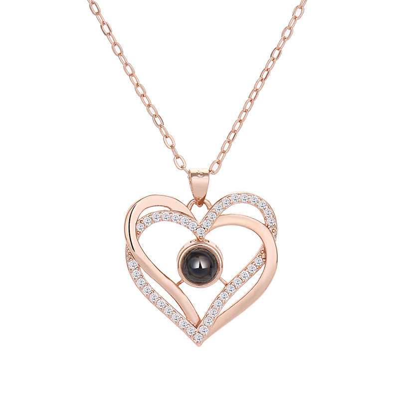 AliExpress Hot Love Heart Shaped Projection Necklace Women European And American DIY Custom Color Photo Warm Christmas Gift