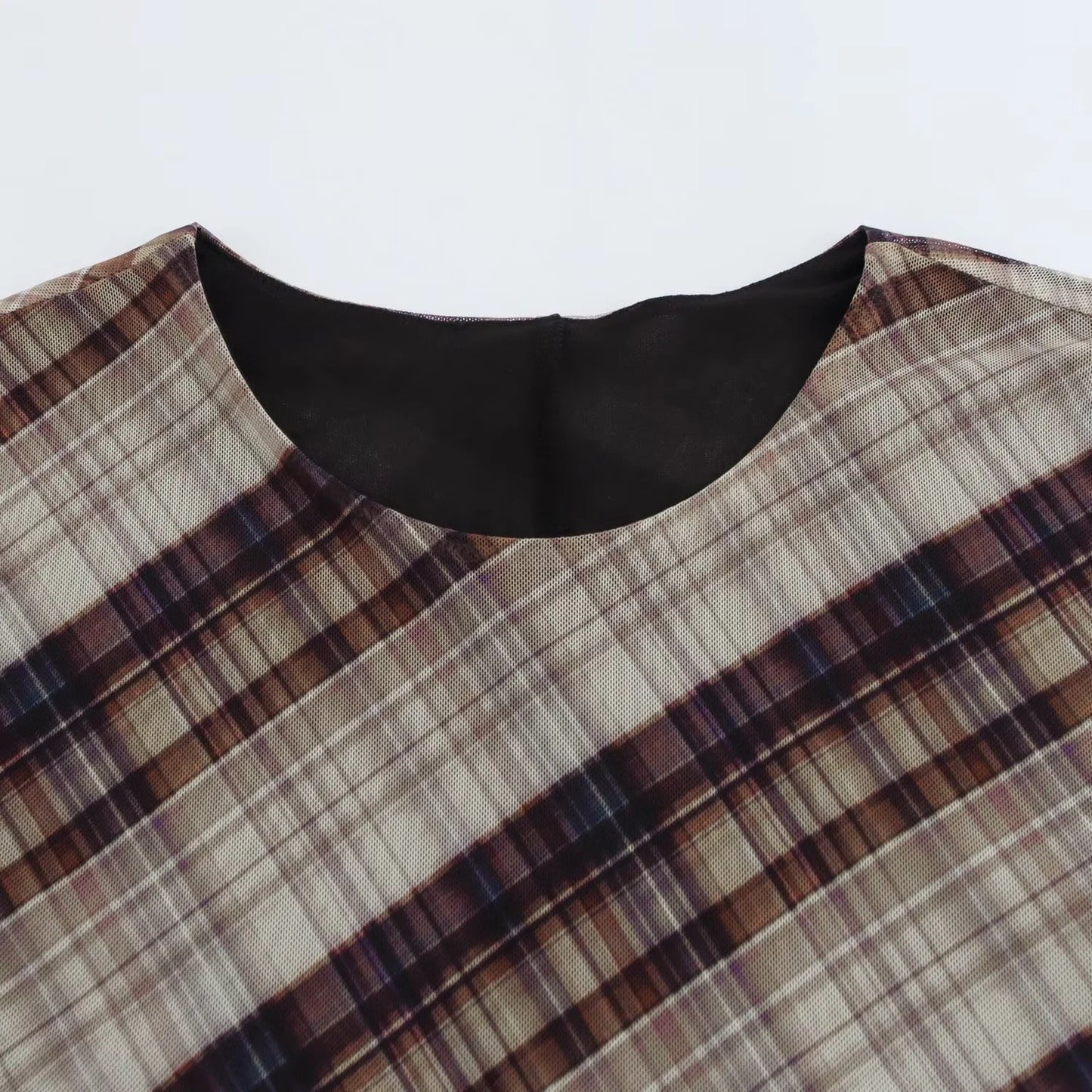 Cross-border European And American Women's AliExpress Explosions Temperament Fashion Long Plaid Silk Net Dress
