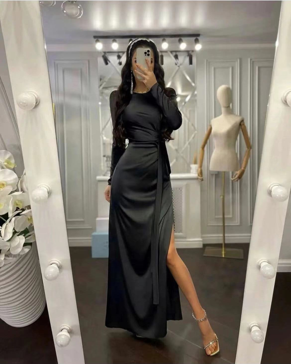 Drape Maxi Silk Dress, Drape Maxi Silk Dress For Special Occasions, Elegant Silk Dress With Side Split