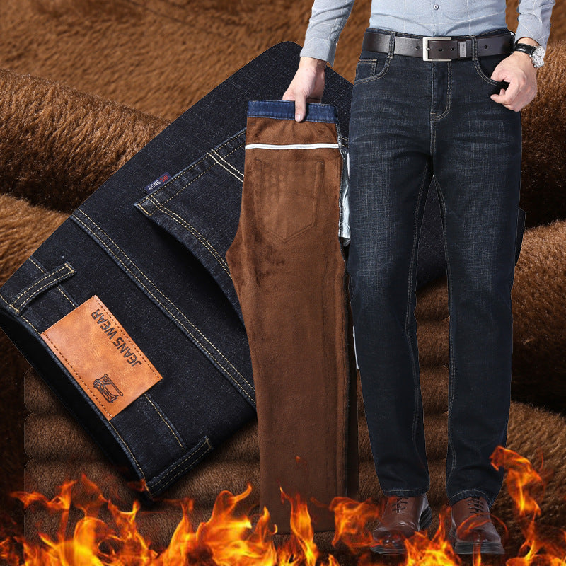 Wholesale Winter Plus Velvet Cold-proof Jeans Men's Thickened Straight Korean Version Of The Elastic Warm Casual Cow Men's Velvet Cotton Trousers