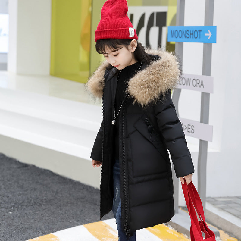 Children's Down Jacket Girls Medium Long Thickened Large Size Medium And Large Children's Coat White Duck Down Baby Wear Winter New Trend