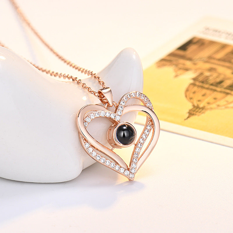 AliExpress Hot Love Heart Shaped Projection Necklace Women European And American DIY Custom Color Photo Warm Christmas Gift