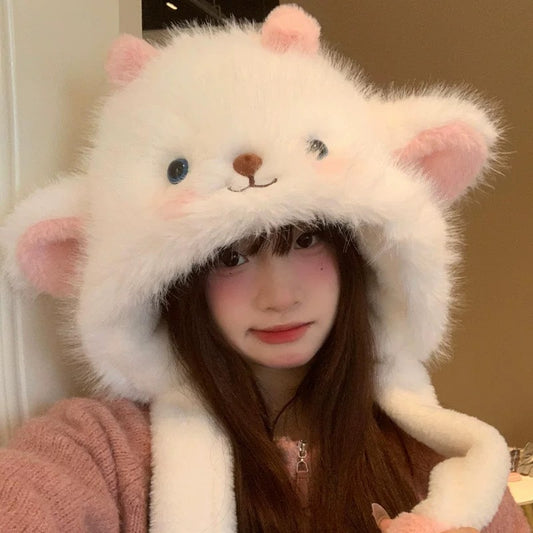 Cute Cartoon Butter Bear Plush Leefeng Hat For Women In Winter Warmth And Deepening Ear Protection Riding Photo Pullover Hat