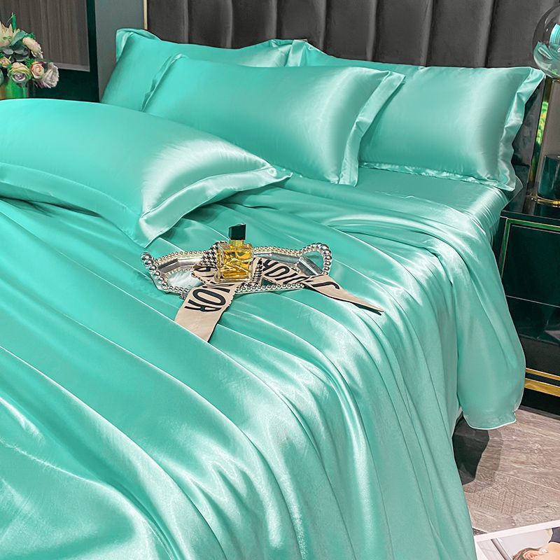 Ice Silk Fabric Double-sided Silk Four-piece Set Mulberry Silk Duvet Cover Sky Silk Bed Sheet