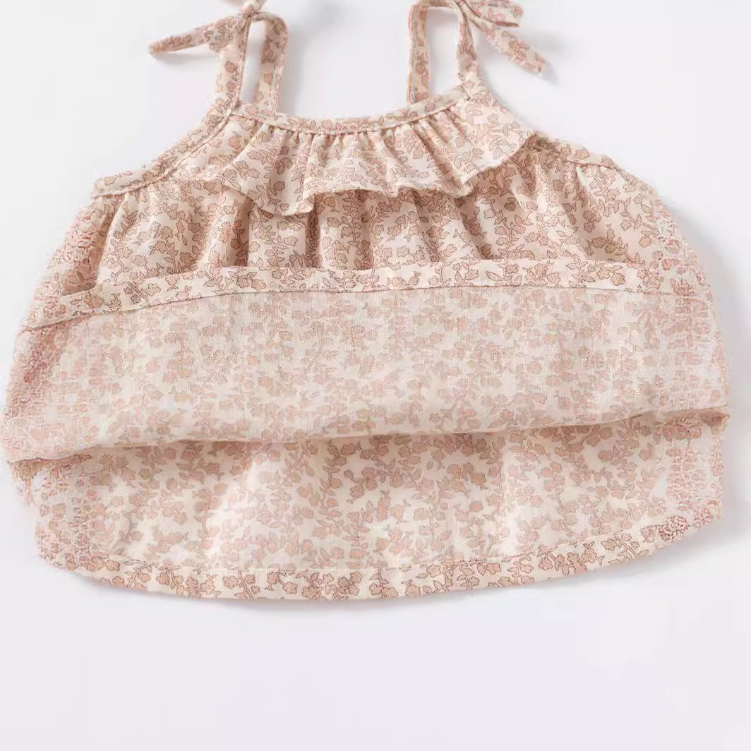 Girls' Suit Summer Girls' Fashionable Western Style Summer Dress 0-3 Years Old New Children's Suit Girls' Sling Shirt