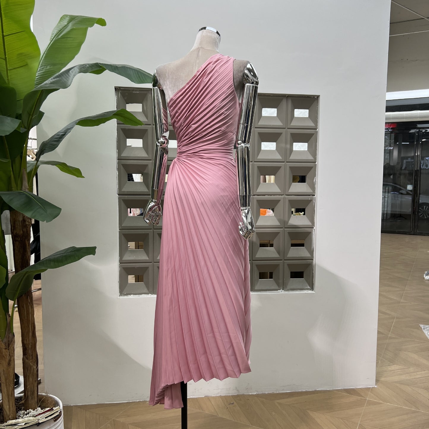 Multi-color Options For Gentle Temperament Pleated Waist, One-shoulder Irregular Skirt, Goddess Elegant Dress In Summer