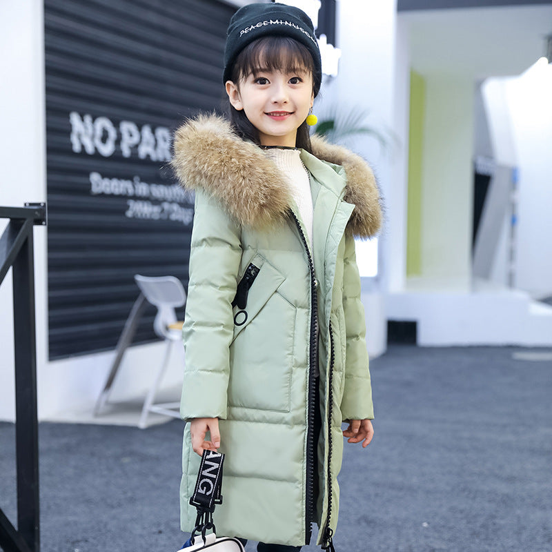 Children's Down Jacket Girls Medium Long Thickened Large Size Medium And Large Children's Coat White Duck Down Baby Wear Winter New Trend