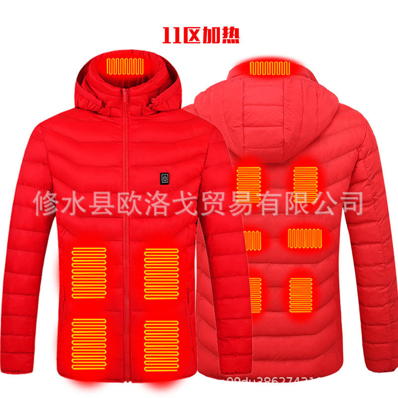 USB Charging Smart Heating Cotton Coat Electric Heating Lightweight Autumn And Winter Clothing Heated Warm Hooded Jacket