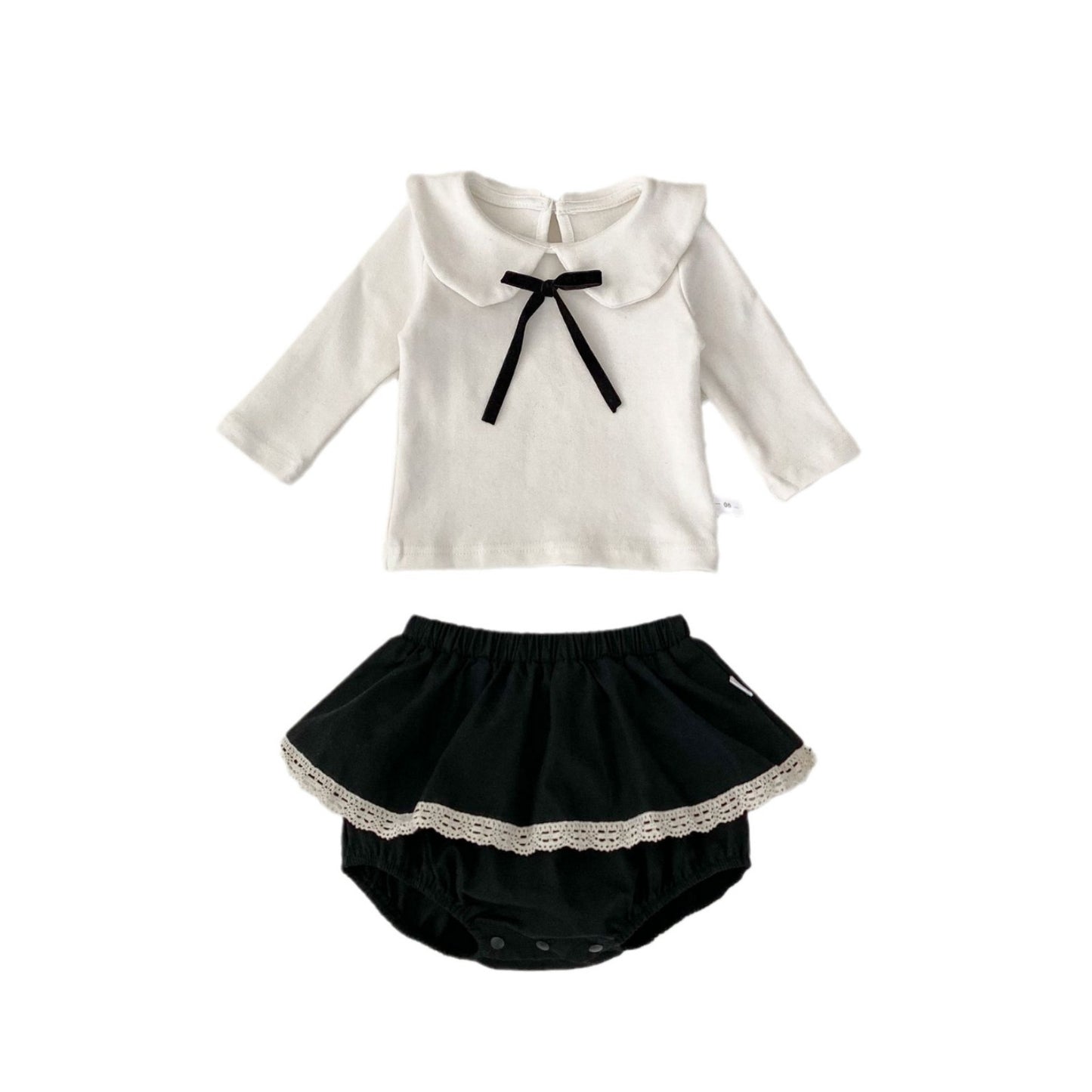 Korean-style Baby Clothes Autumn Baby Girl 1-3 Years Old Doll Collar Long-sleeved Top Lace Culottes Contrast Two-piece Set