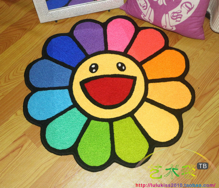Loop Tufted Imitation Cashmere Plush Floral Sunflower Tree Tree Village Carpet Floor Mat Seat Cushion Non-slip Mat