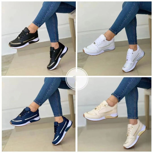 Women's Casual Flat Style Pumps Color Matching Round Head Lace-up Shoes