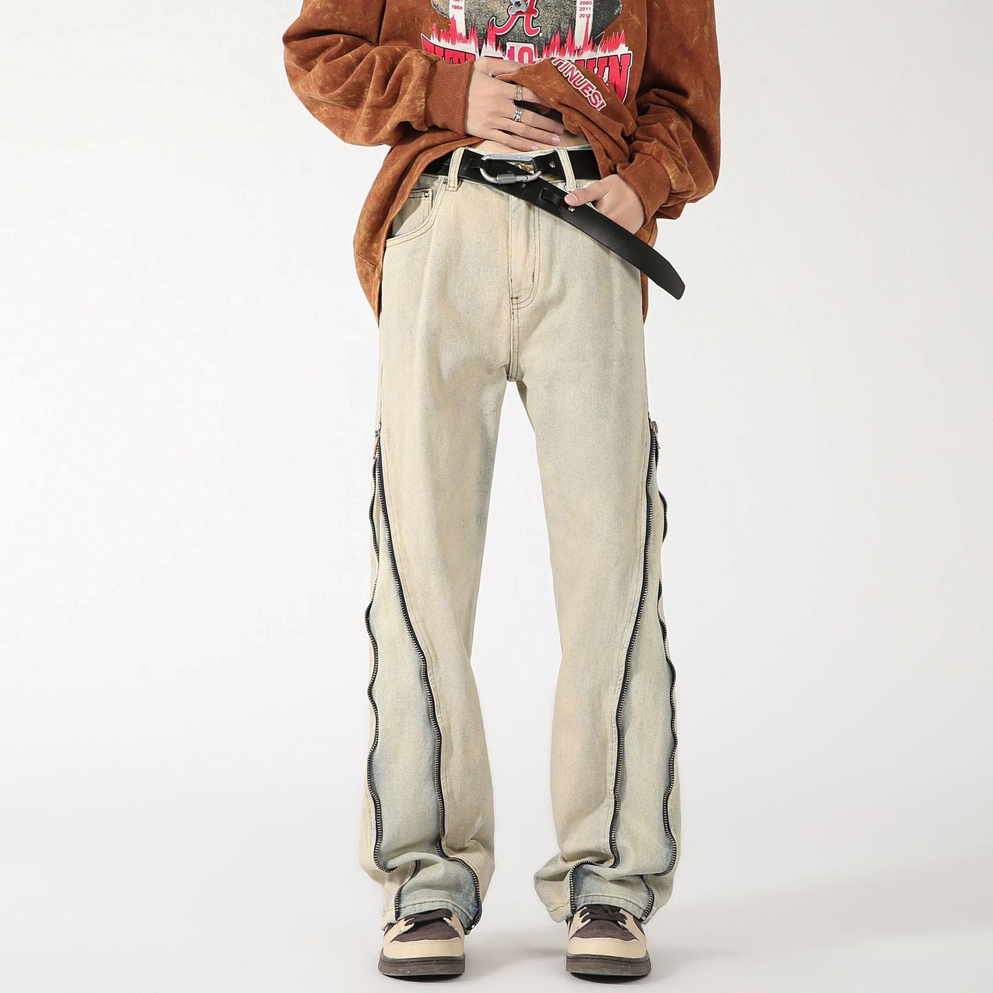 Men's High Street Fashion Brand Yellow Mud Color Jeans