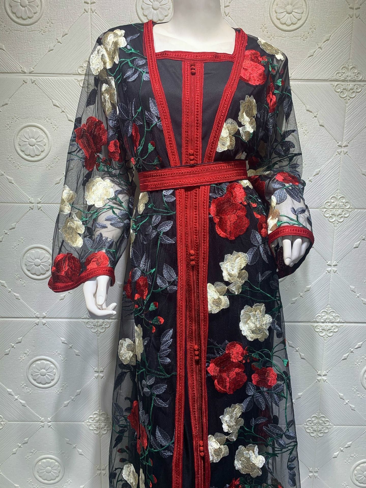 Full Body Embroidered Lace Mesh Two-piece Dress